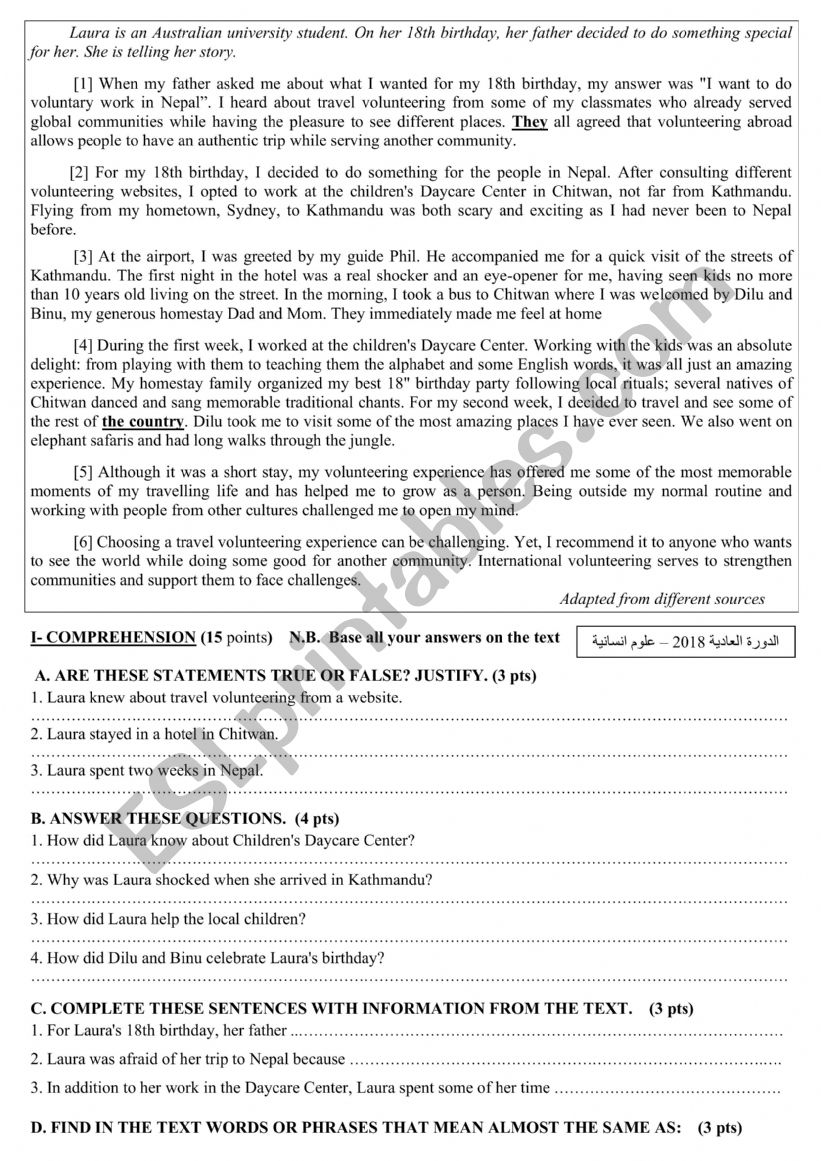 Global exam for BAC STUDENTS worksheet