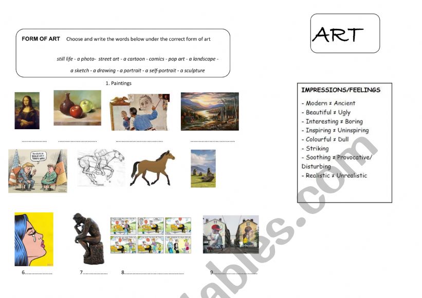 form of art worksheet