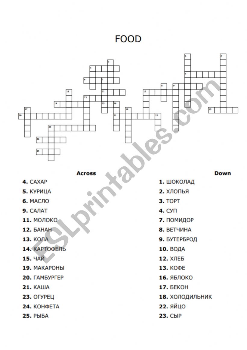FOOD worksheet