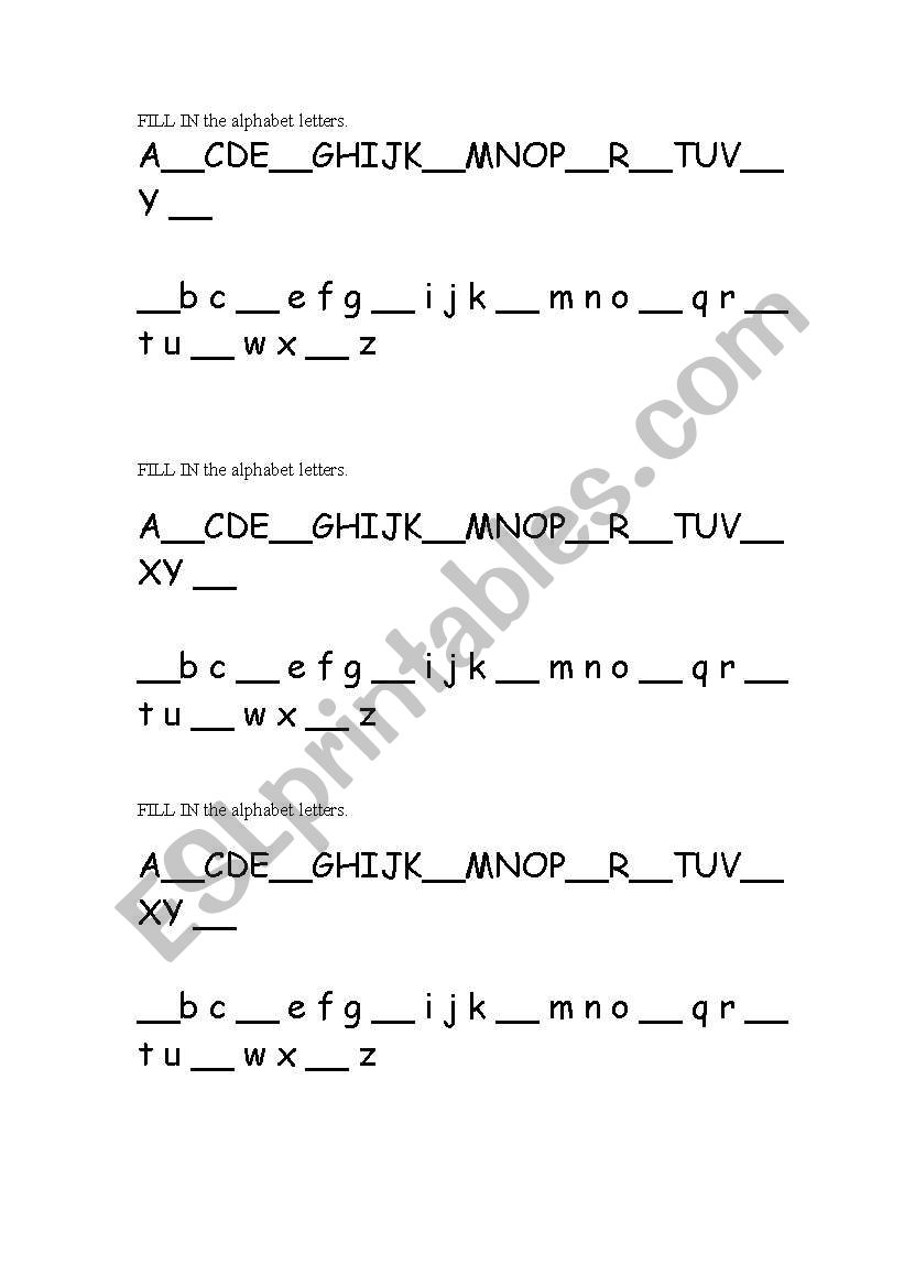 Fill in alphabet worksheet