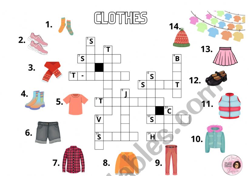 CLOTHES CROSSWORD worksheet