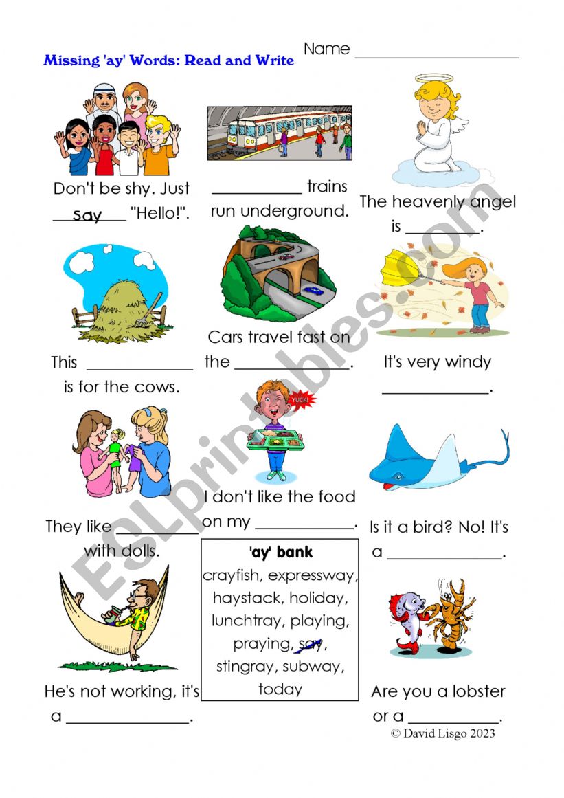 Phonic Fun: Missing ay Words worksheet