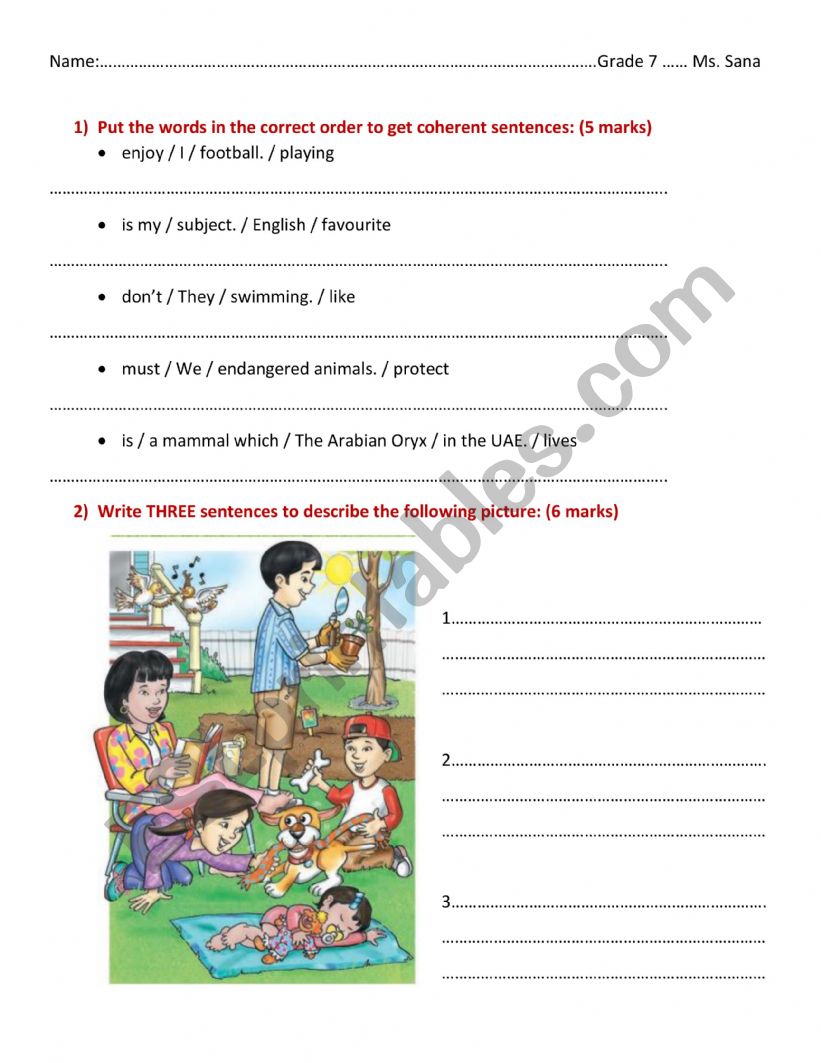 Writing activities worksheet