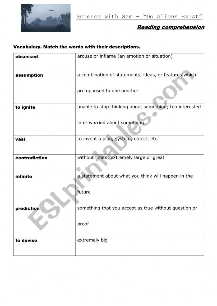 B2 Reading - Do Aliens Exist worksheet