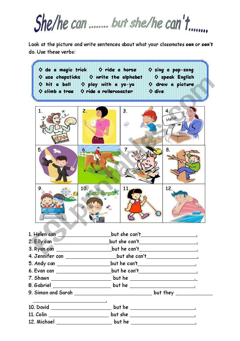 She/he can...but she/he can´t... - ESL worksheet by capeo1