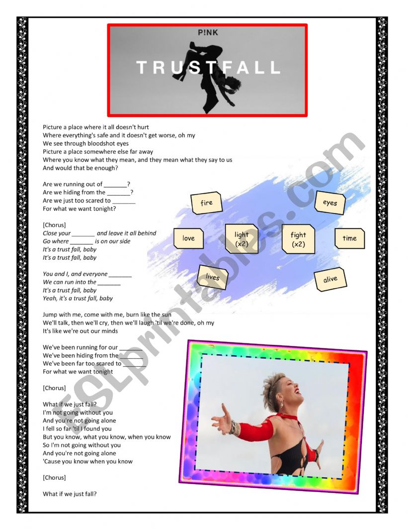 Song: Trustfall by Pink worksheet