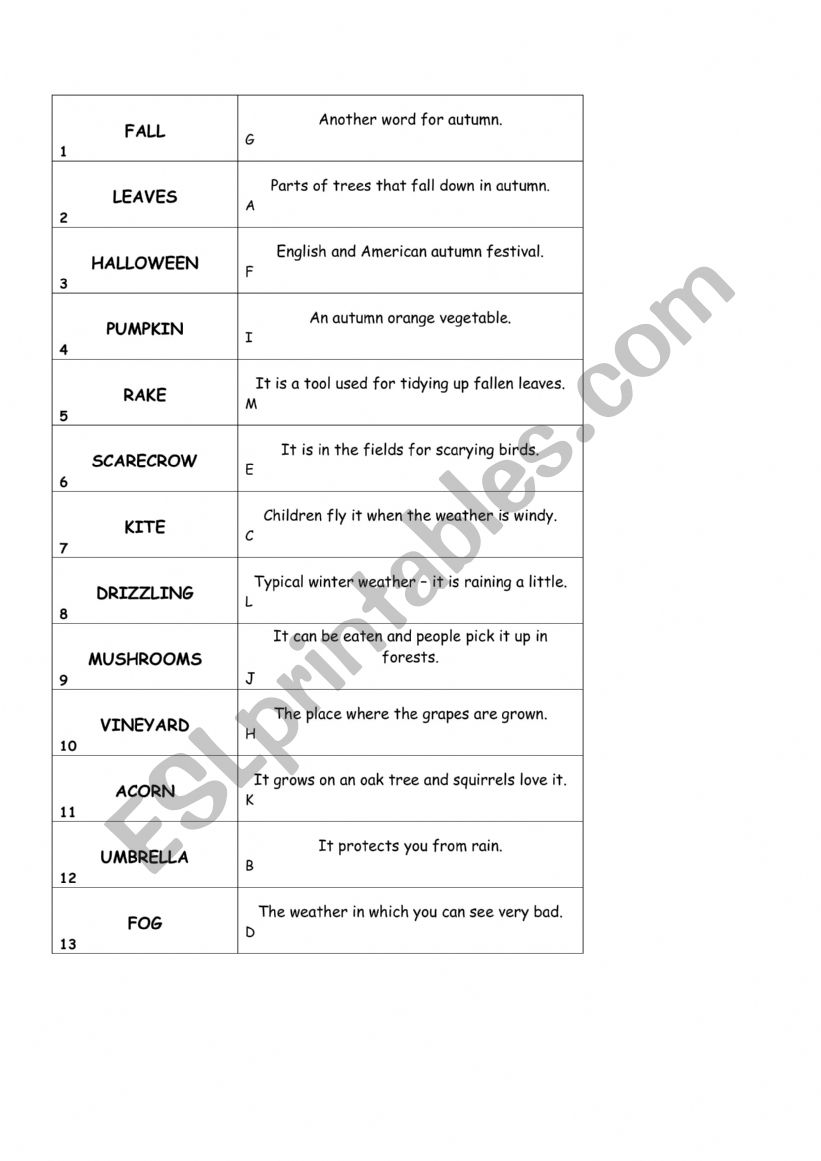 Autumn worksheet