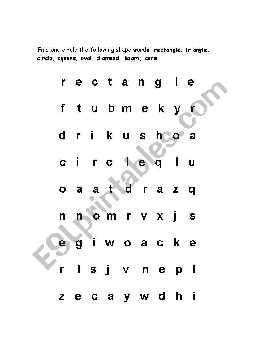 Shapes Wordsearch worksheet