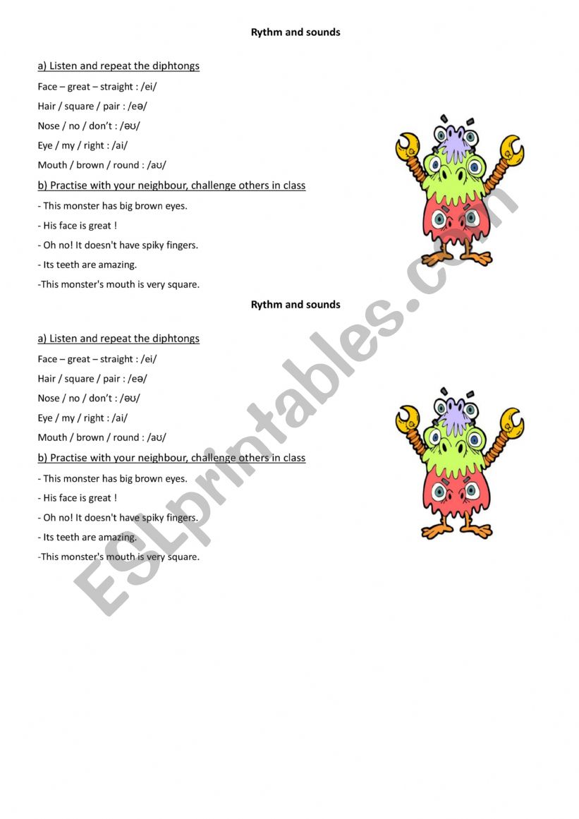 Pronunciation body worksheet