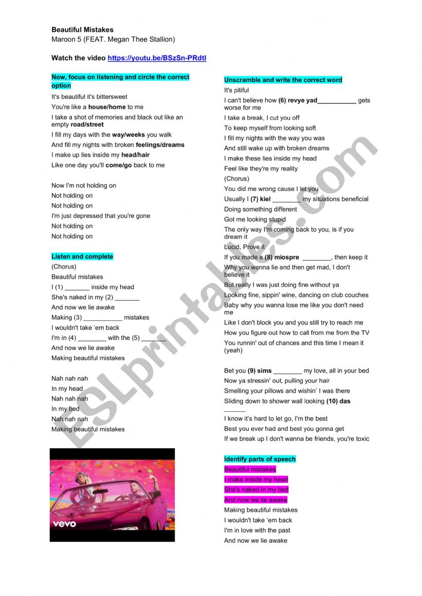 Beautiful Mistakes worksheet