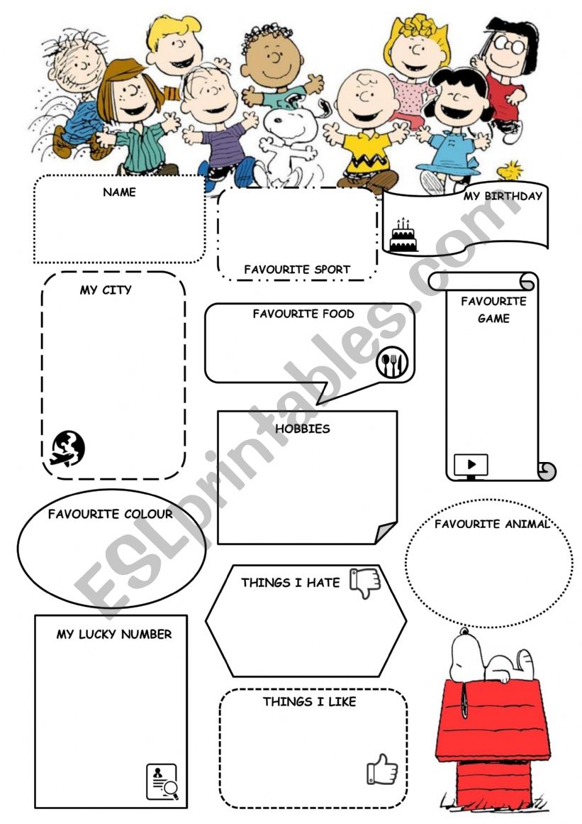 All about me - Peanuts worksheet