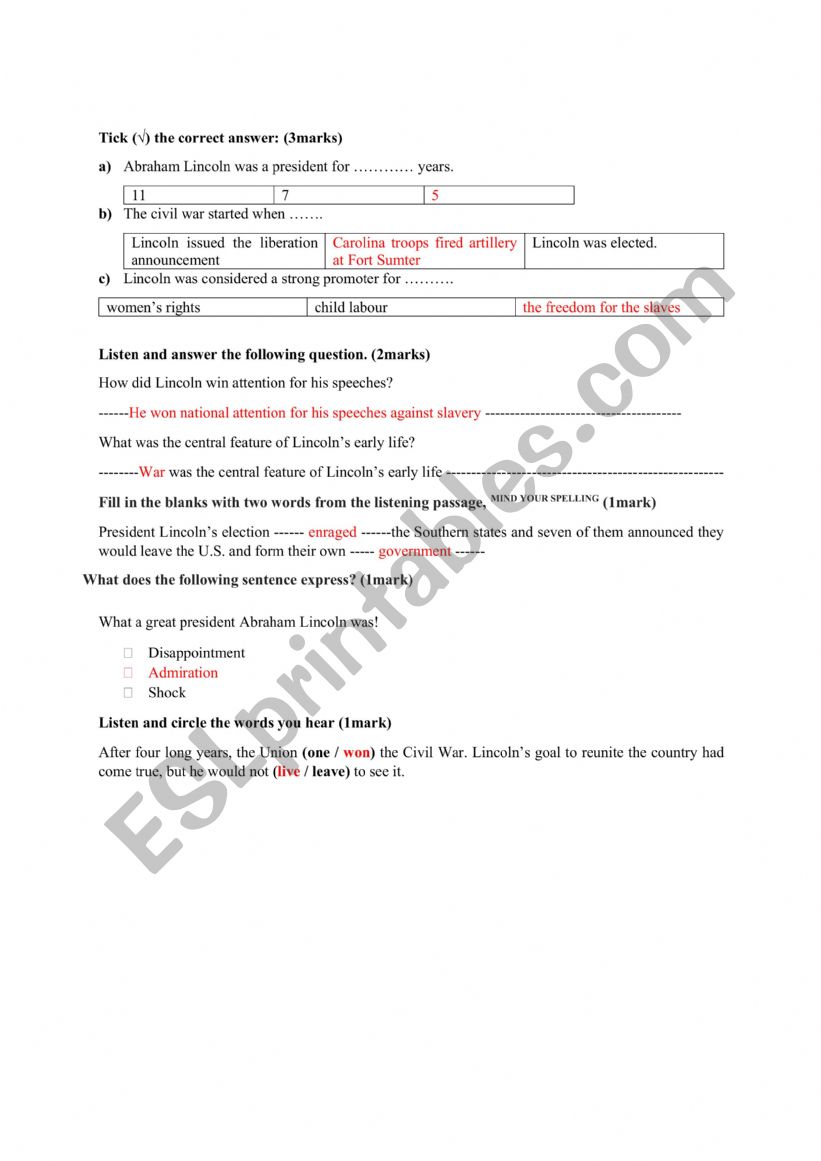 2nd year mid term 2 test worksheet