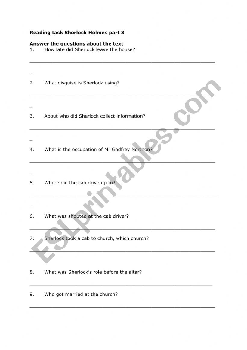 Reading task Sherlock Holmes part 3