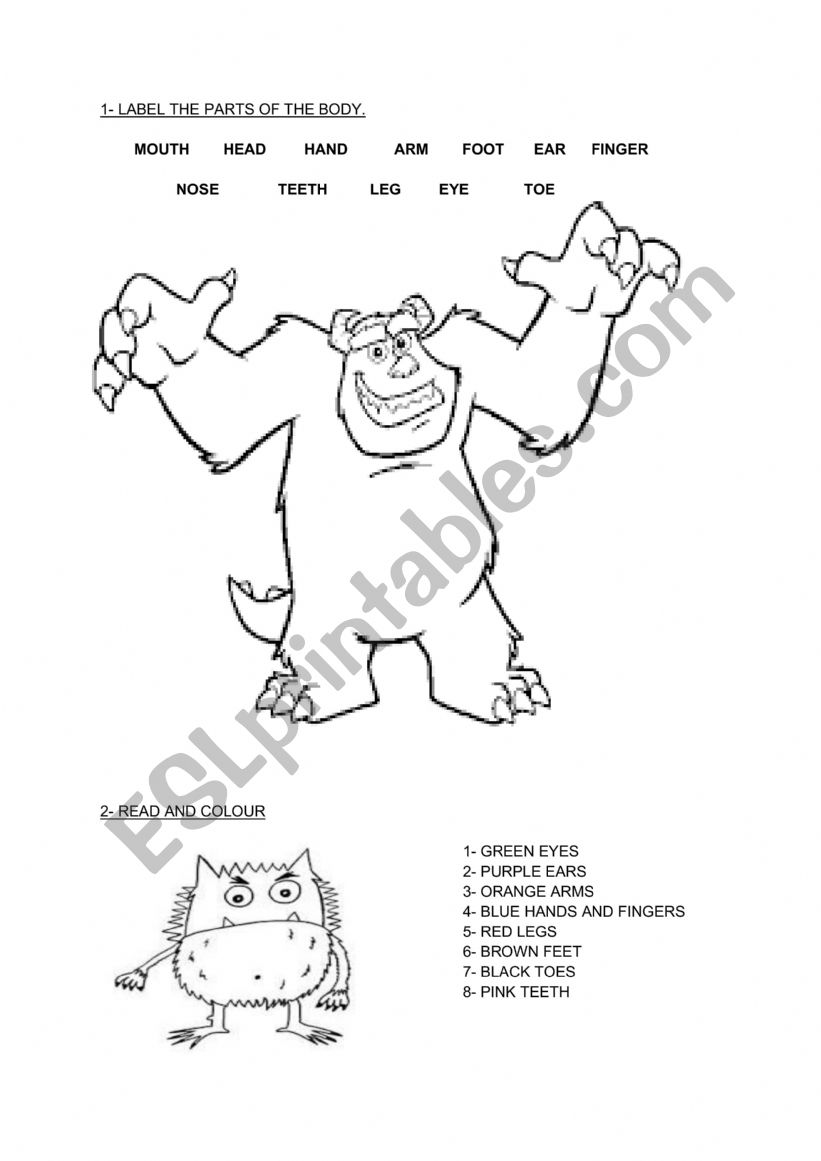 Body parts worksheet