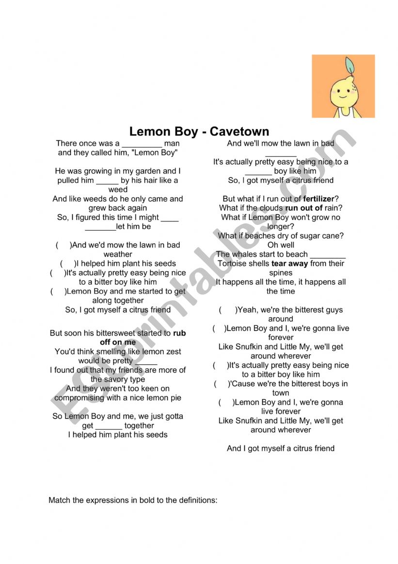 Lemon Boy - The Cavetown - worksheet
