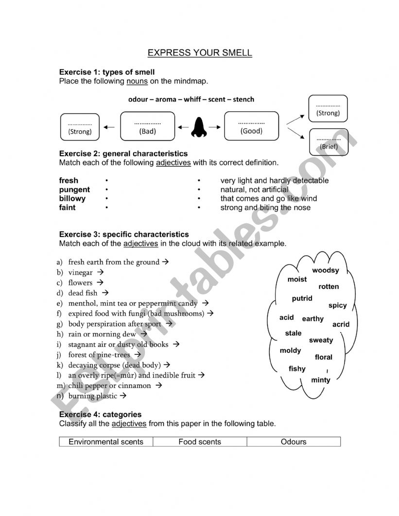 Describing smell worksheet