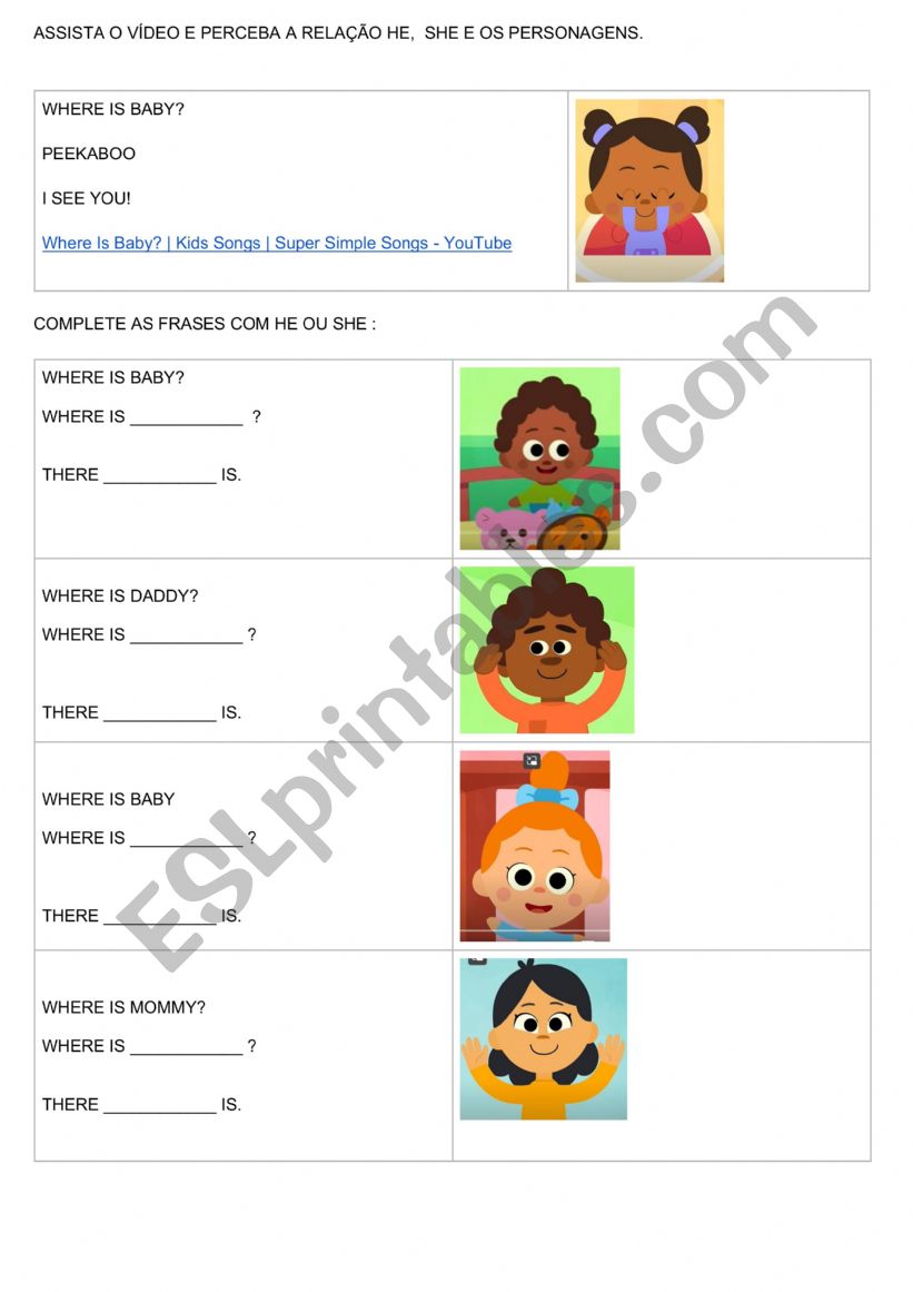 Where ia baby? ( HE and SHE) worksheet