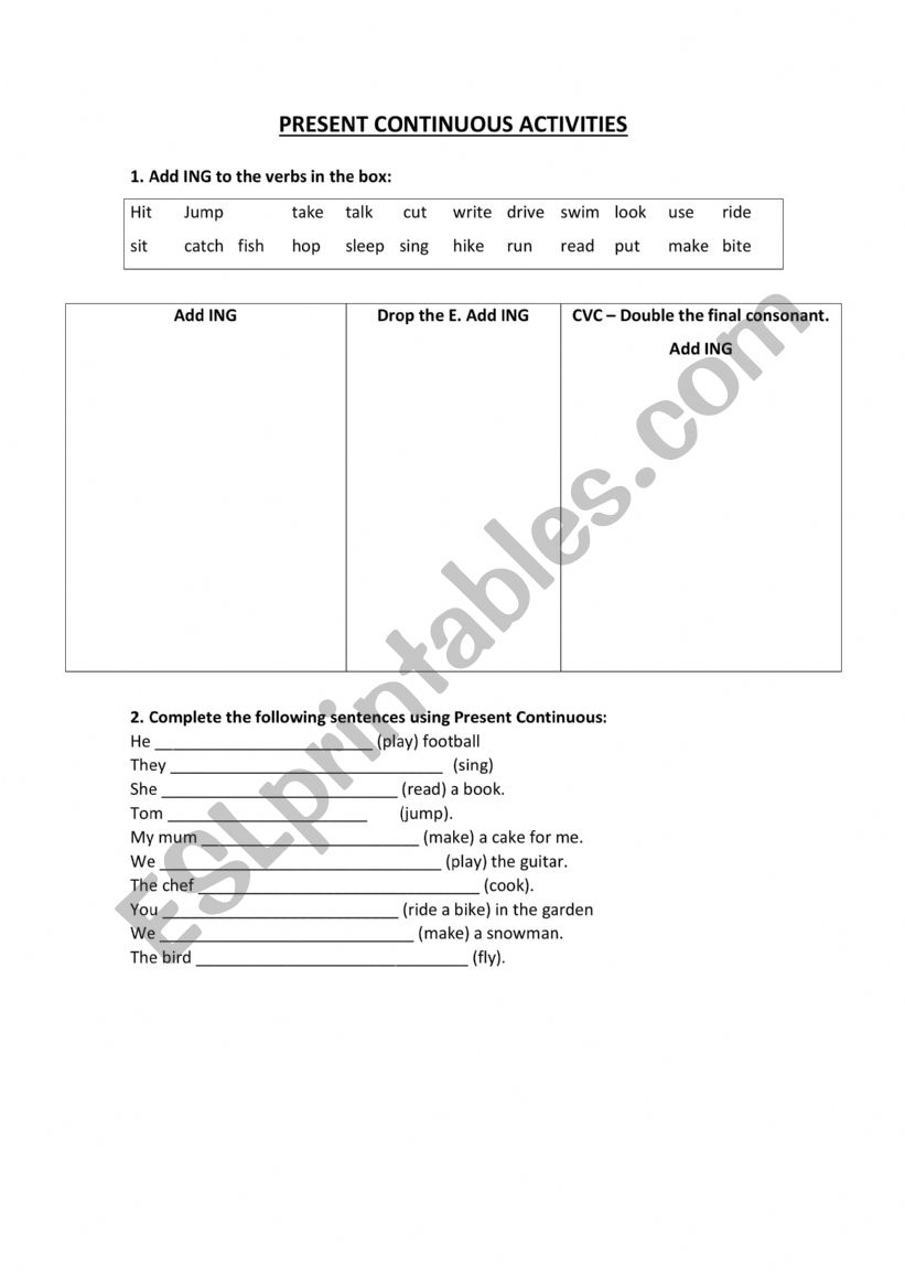 Present Continuous Activities worksheet
