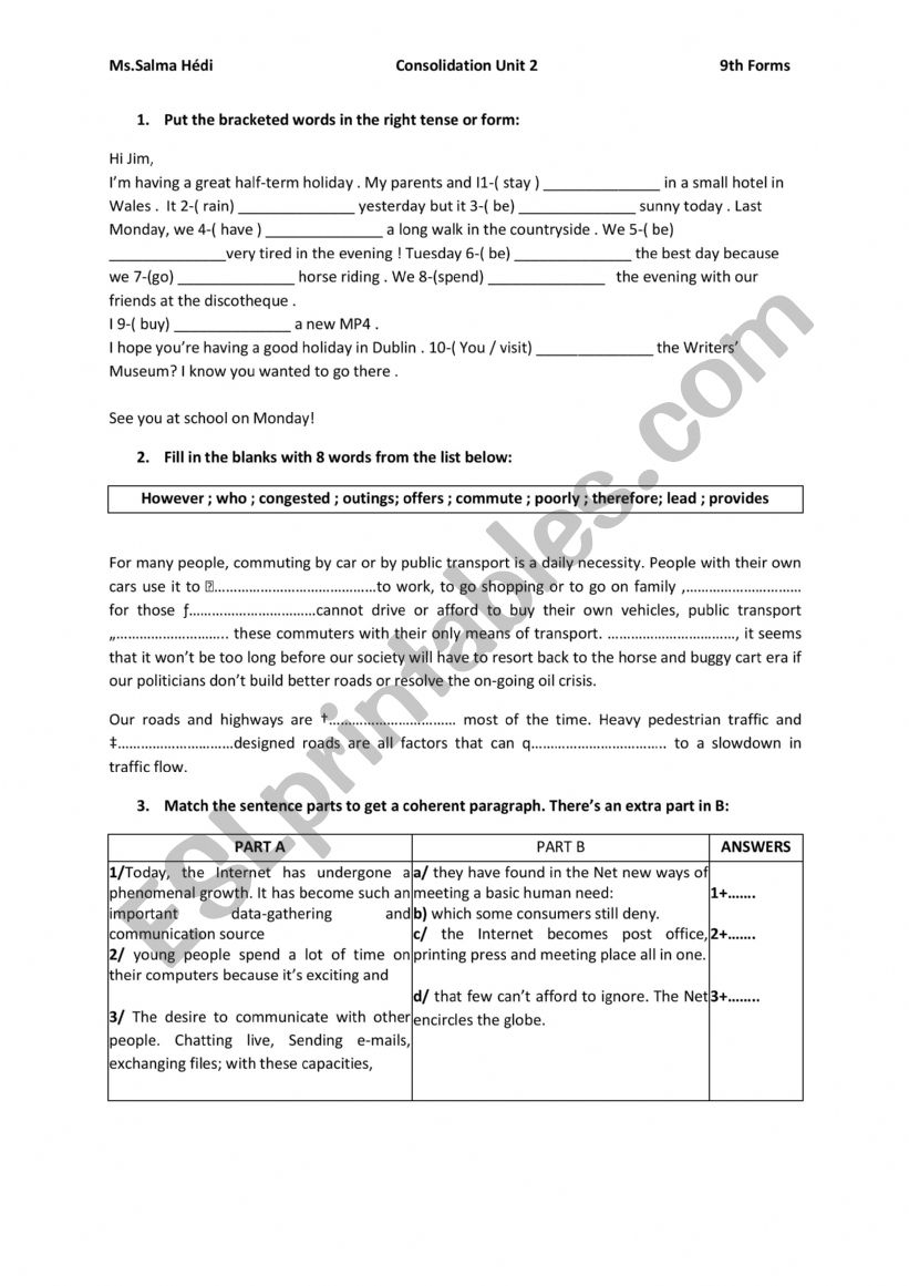 Consolidation Unit worksheet