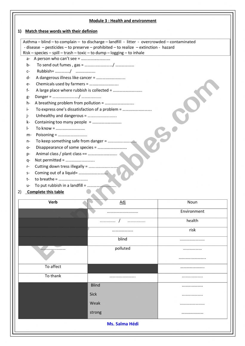 Module 3 Summary- 9th forms worksheet