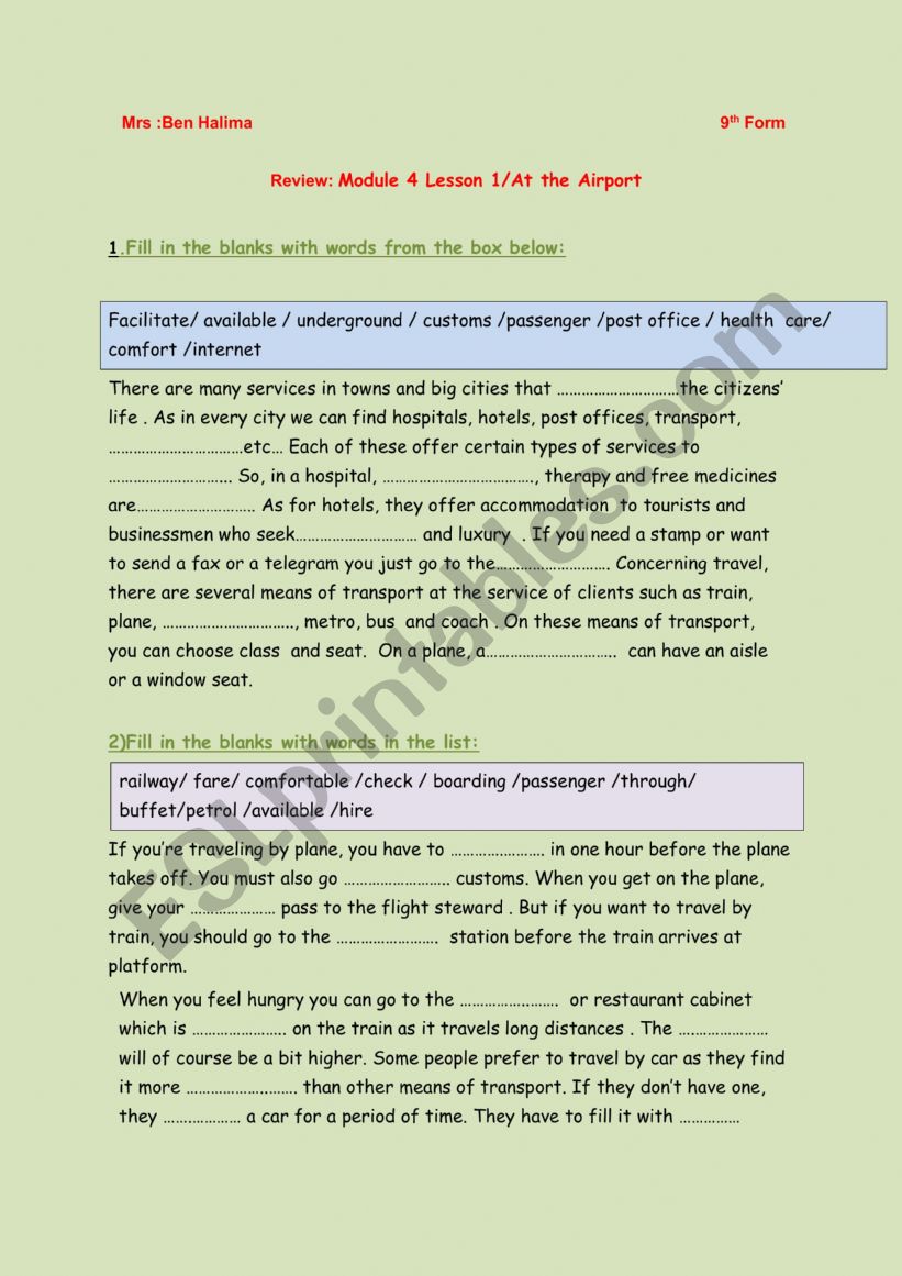 Review Module 4 Lesson 2 At The Airport