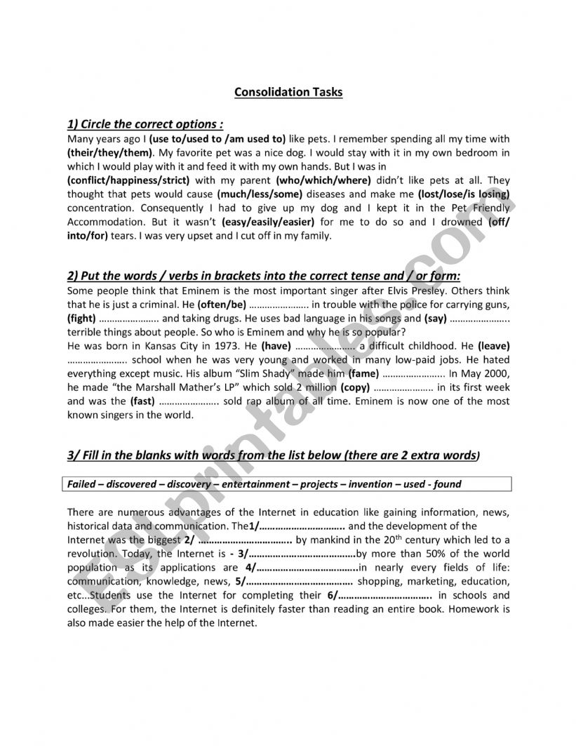 consolidation work worksheet