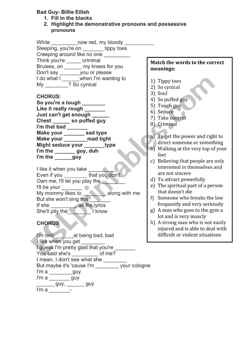 Bad Guy by Billie Eilish demonstrative pronouns