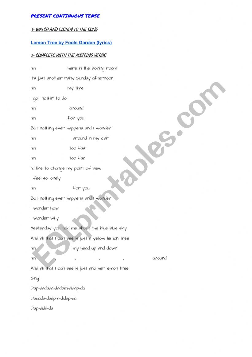 PRESENT CONTINUOUS worksheet