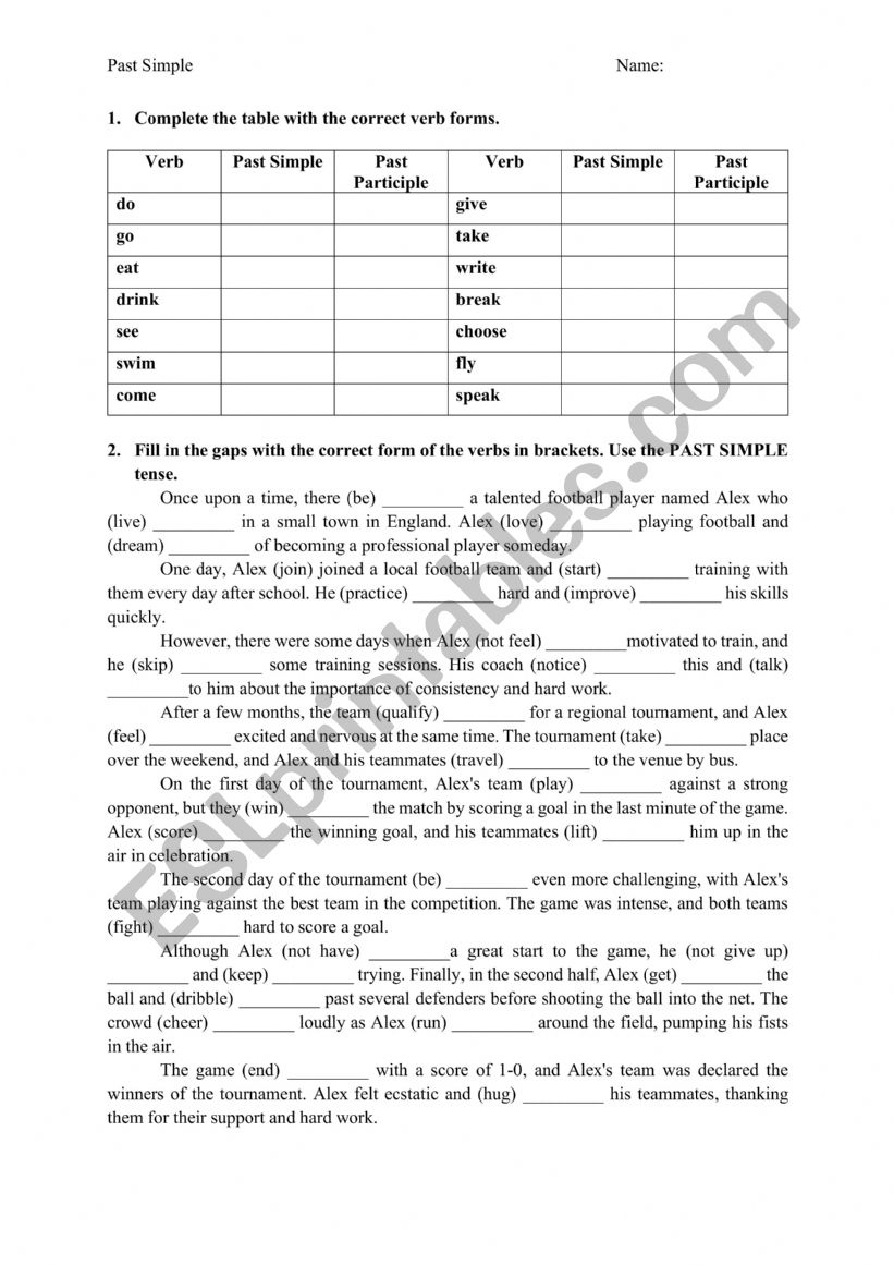 Past Simple tense worksheet