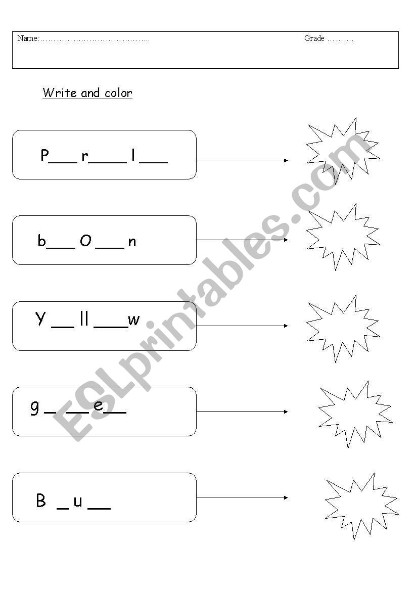 write and color worksheet