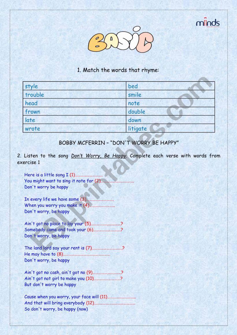 SONG - DONÂ´T WORRY worksheet