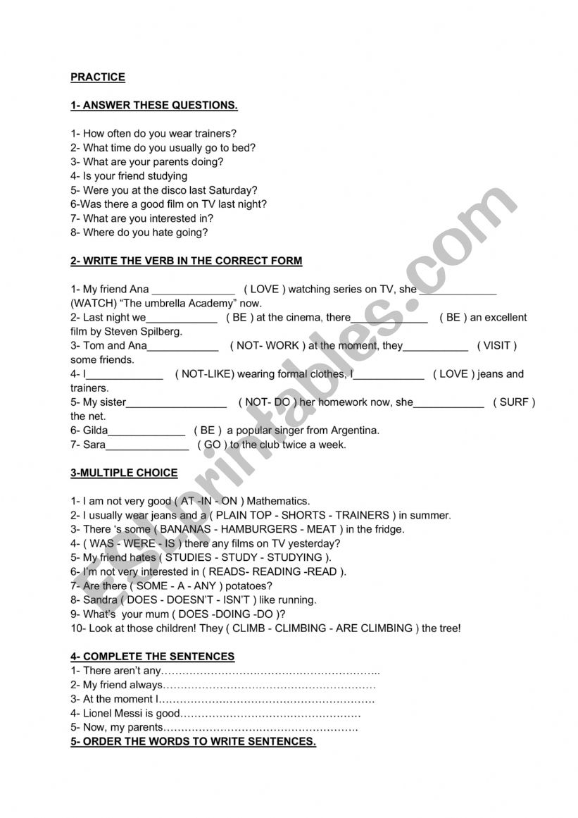 Grammar practice worksheet