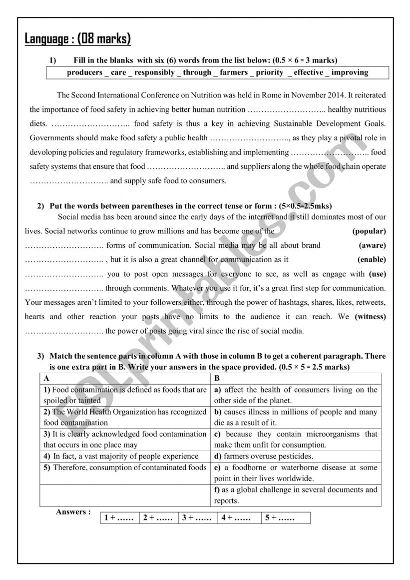 9th form end 2 worksheet