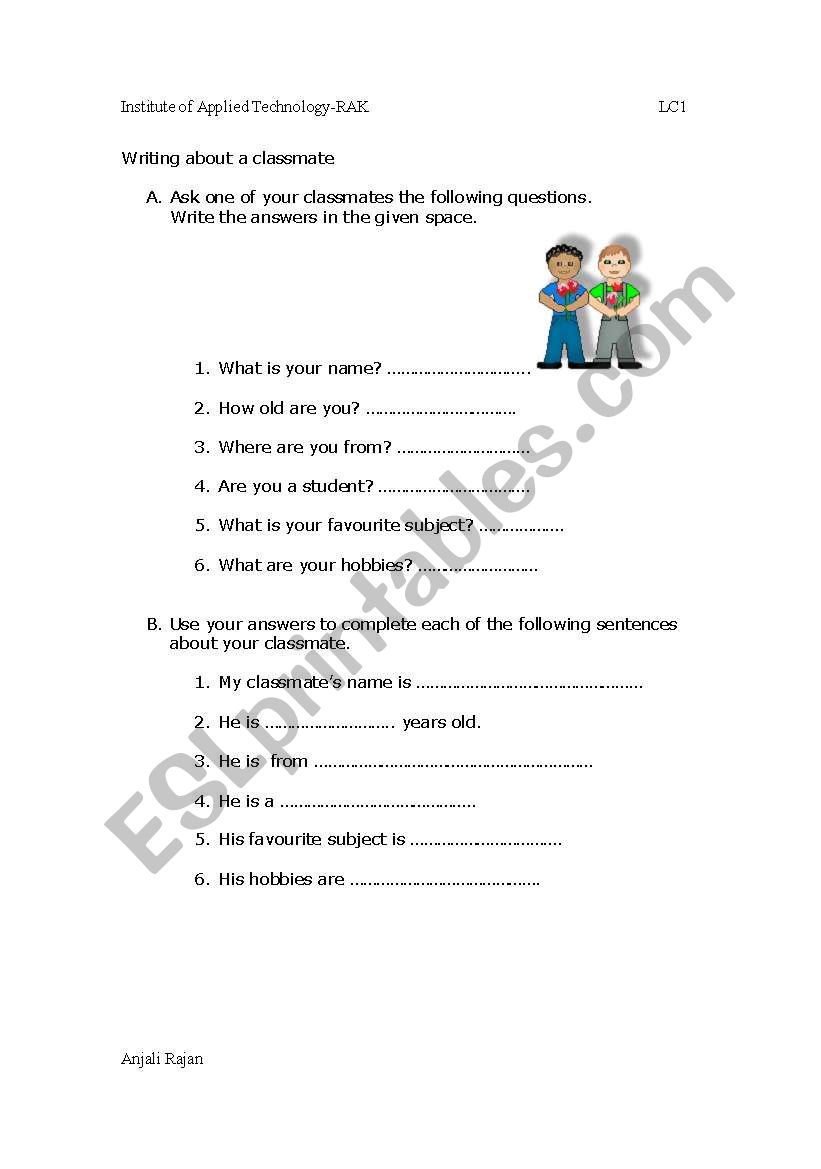 Practice worksheet:  Write using is/are 