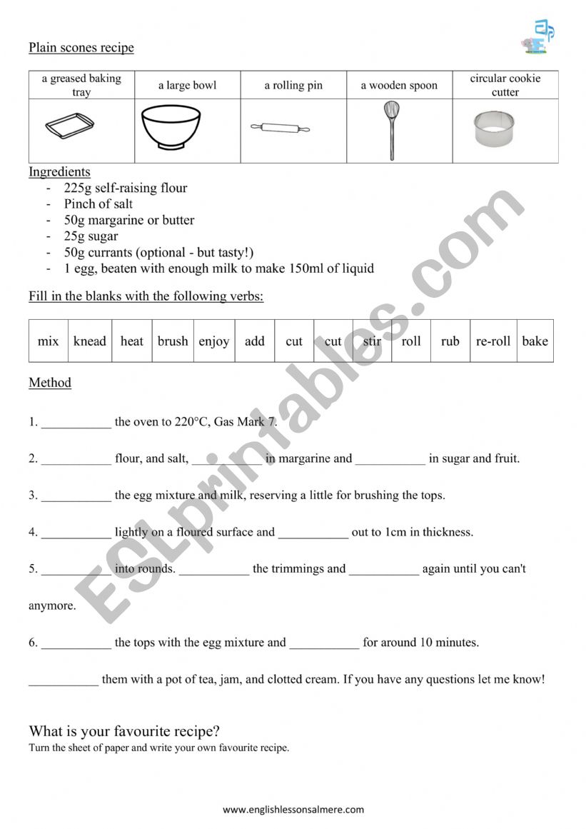 Baking scones  worksheet