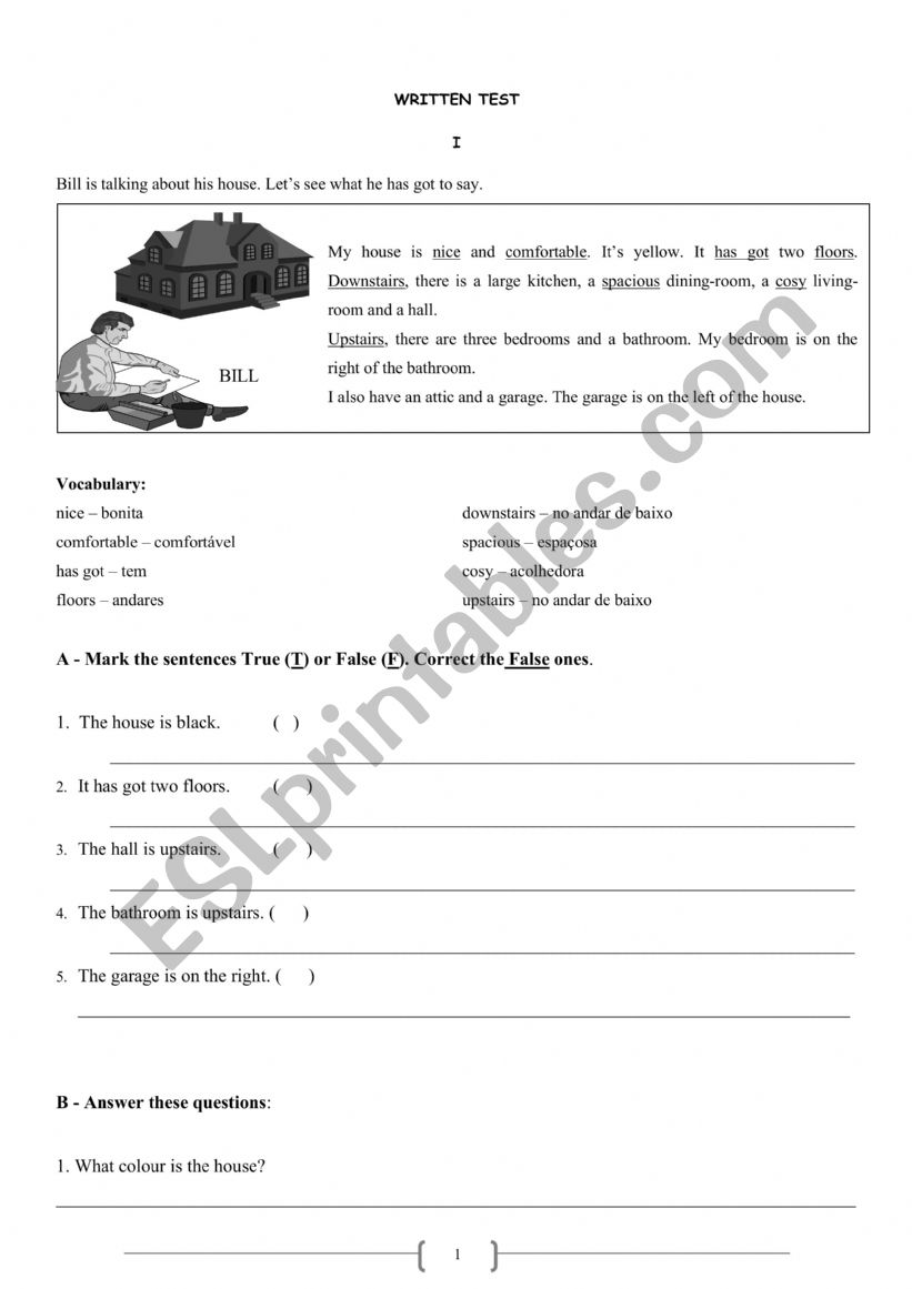 The house worksheet