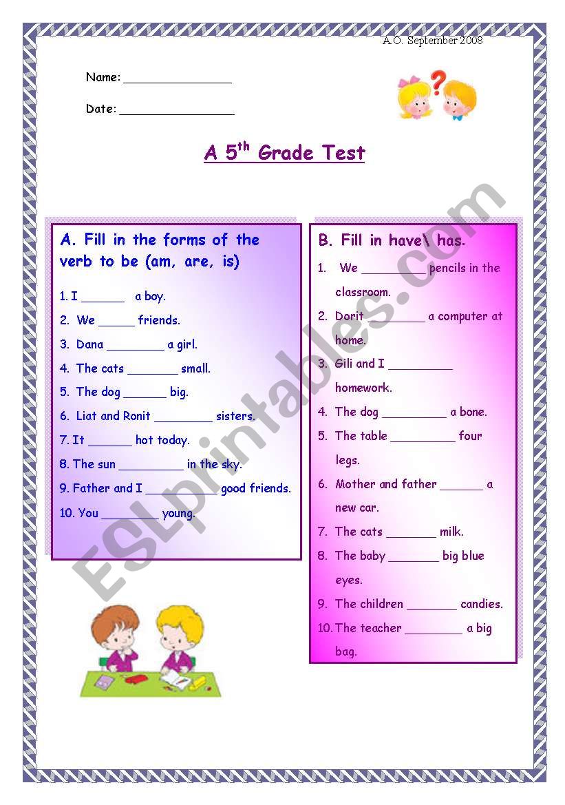 A 5th Grade Test worksheet