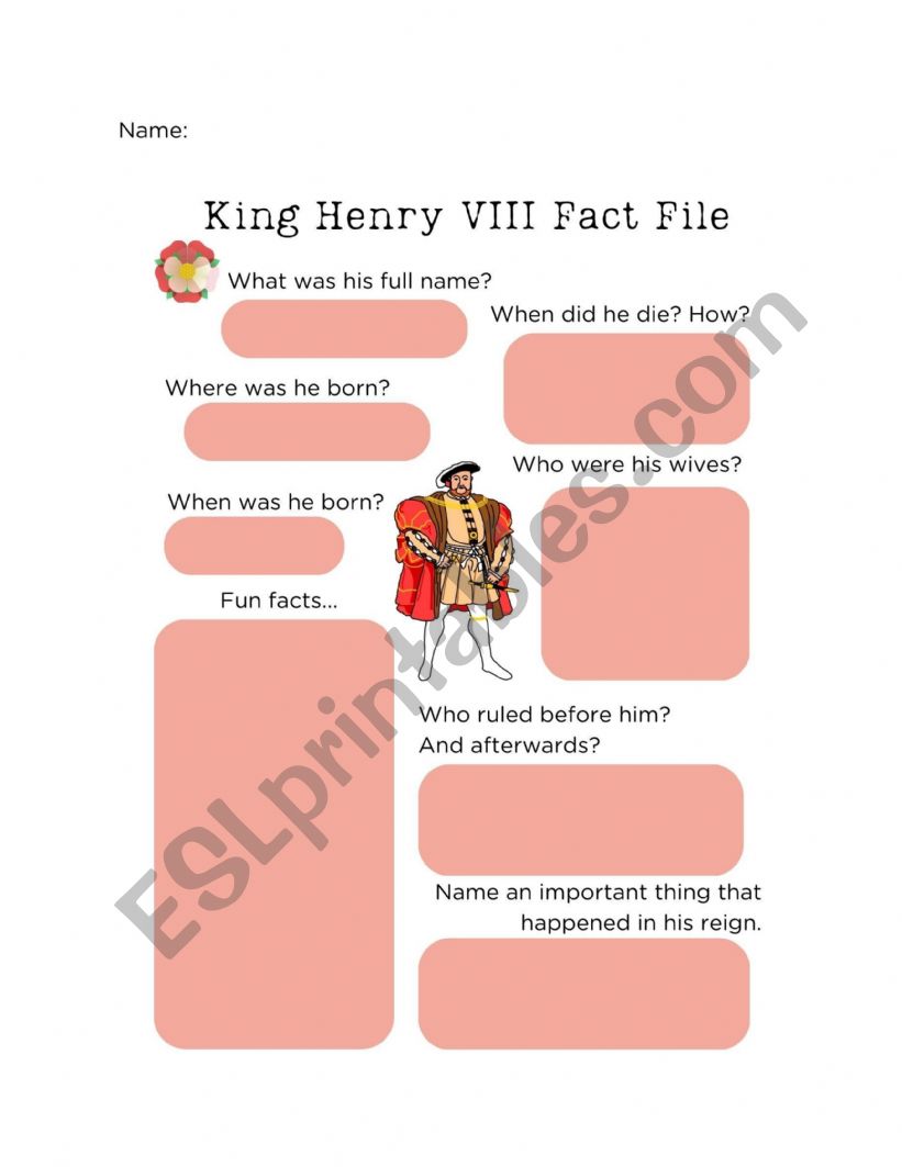 King Henry VIII fact file  worksheet