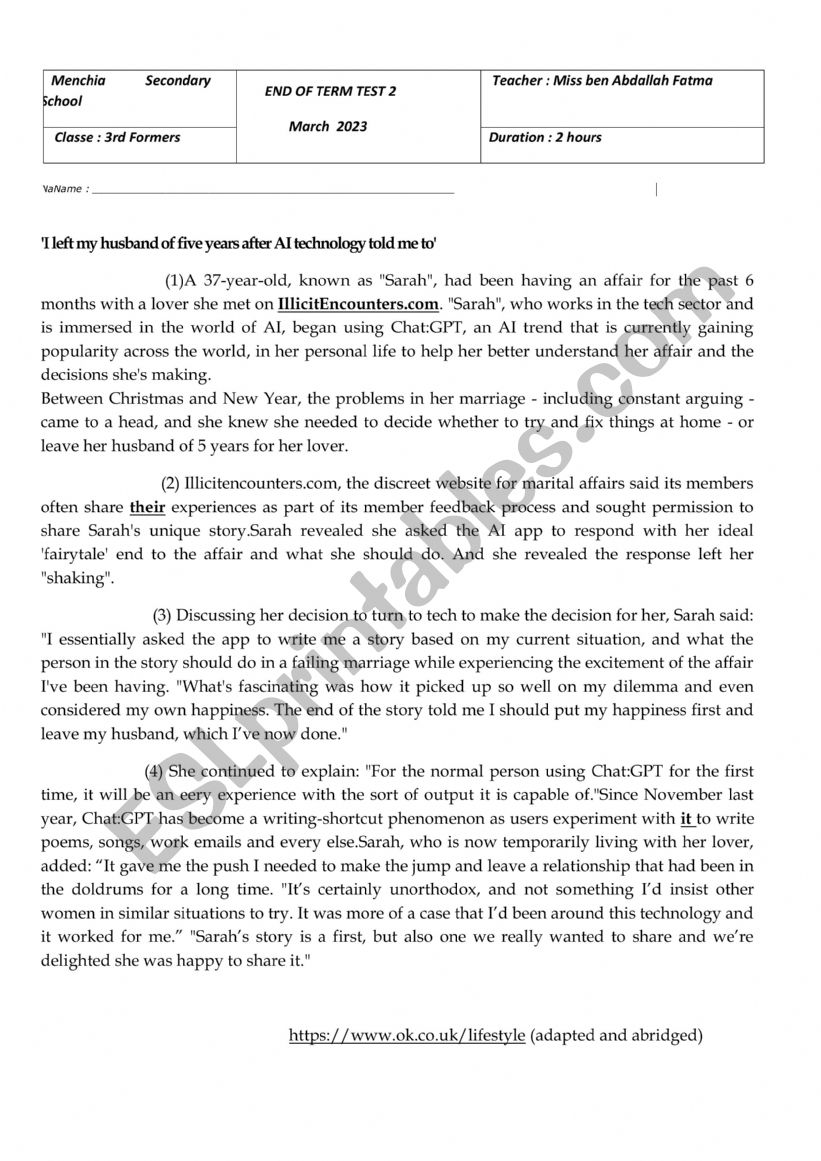 end term test 2 worksheet