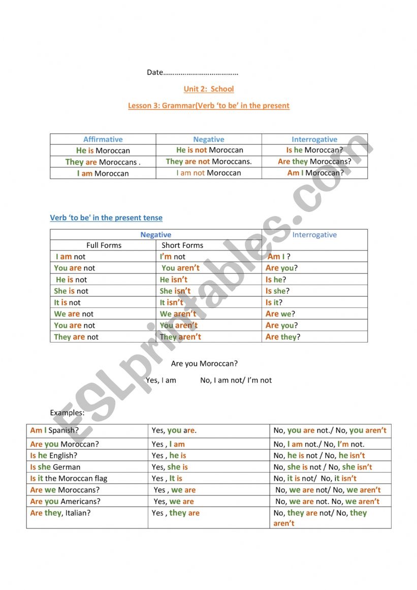 Verbs in the present simple (negative and interrogative)