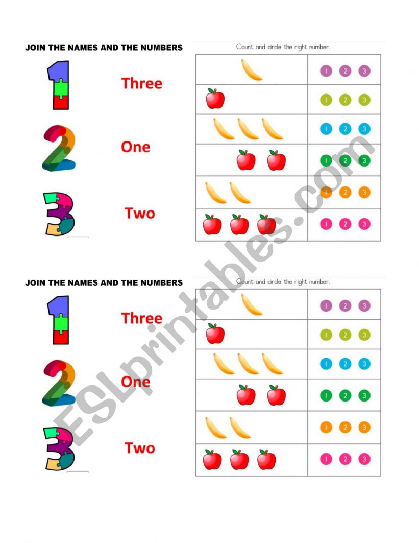 Join the numbres 1to3 worksheet