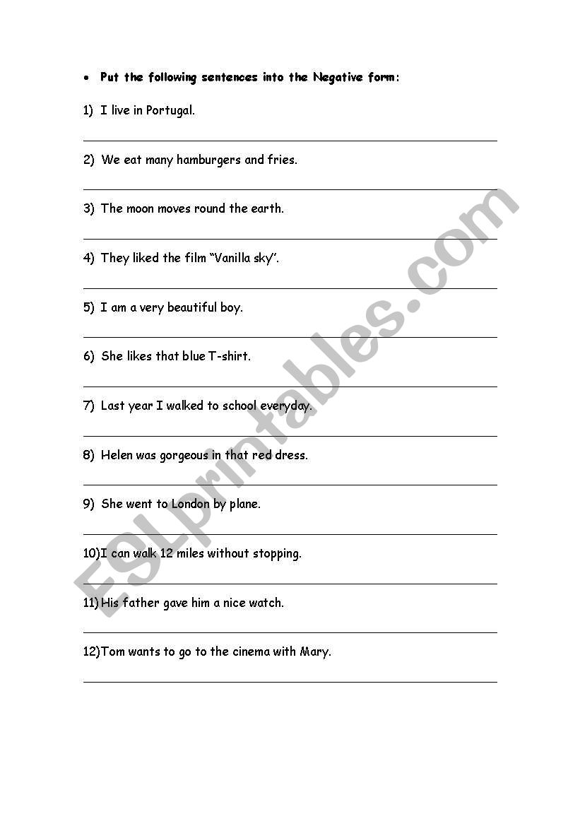 english-worksheets-negative-sentences