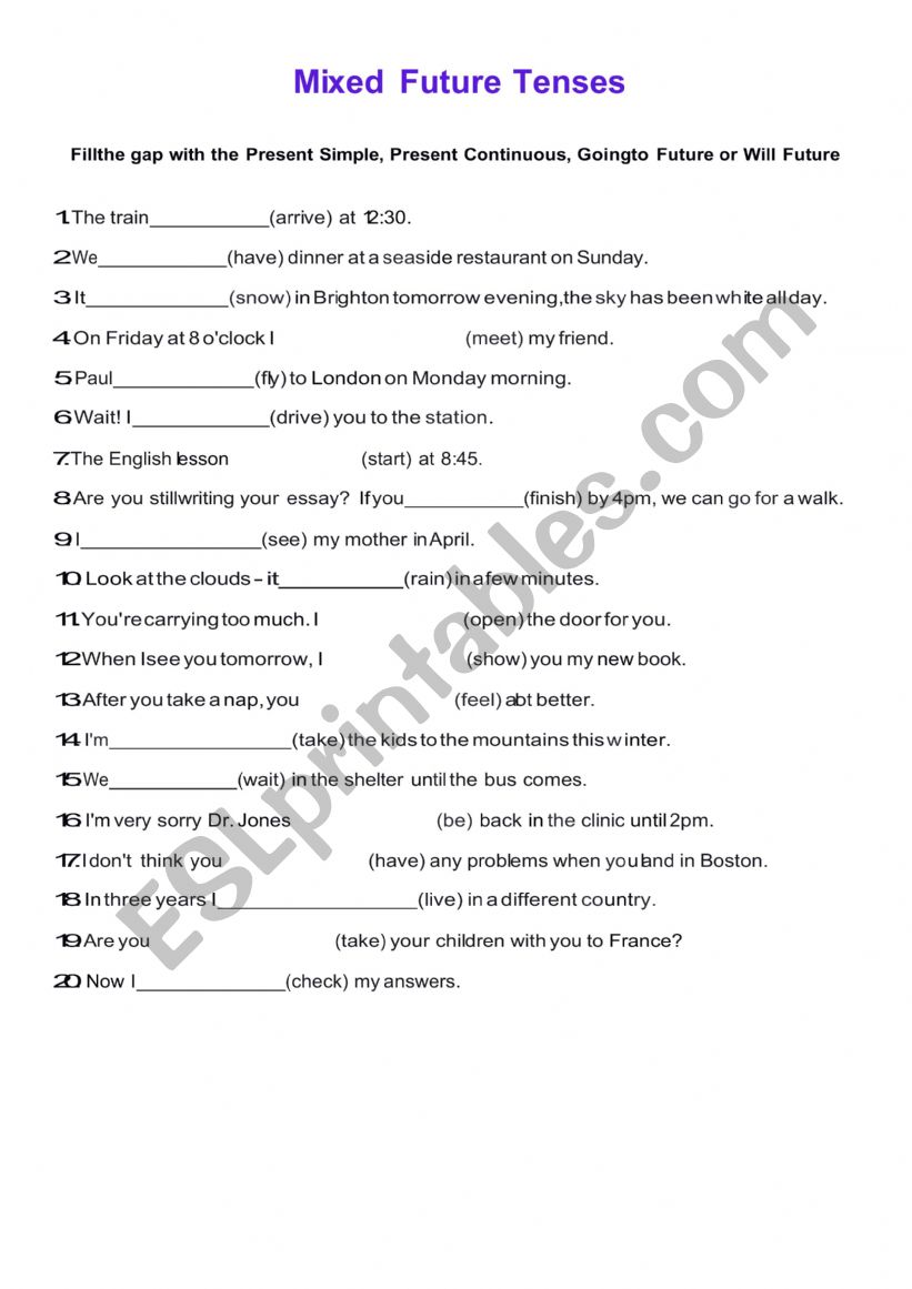 Mixed future tenses worksheet
