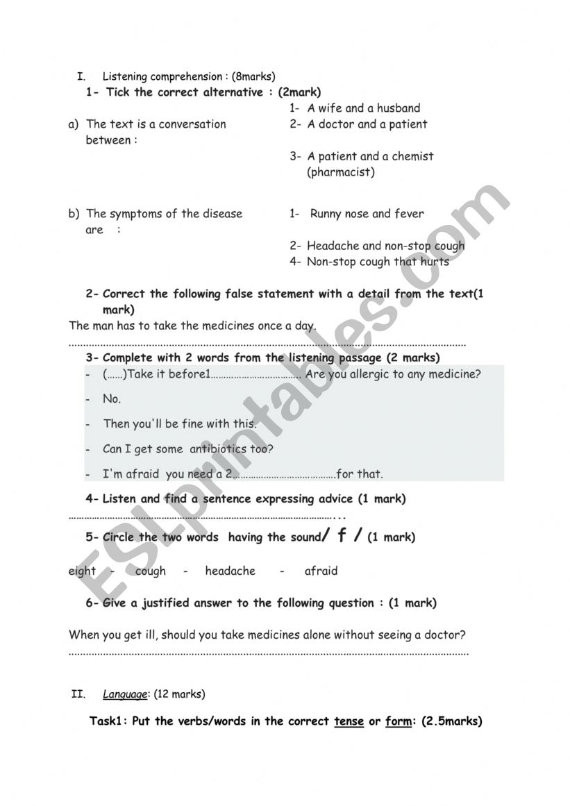 MID TERM TEST 1st formers worksheet