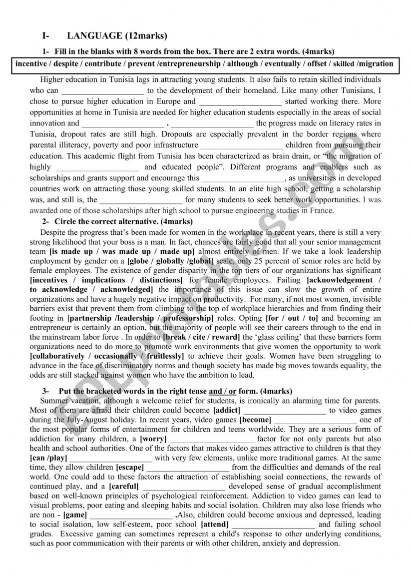 4th  year language tasks term 2