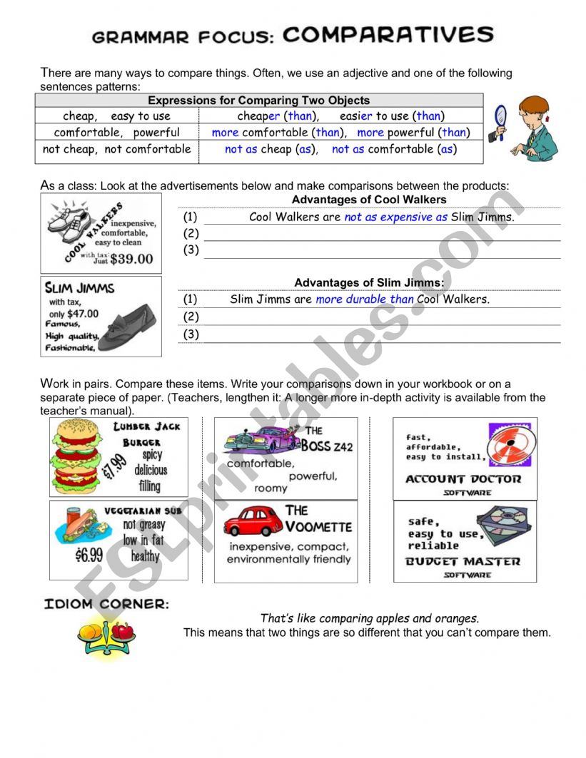 Shopping role play worksheet