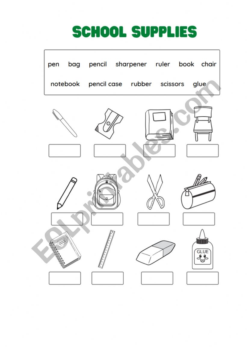 School supplies worksheet