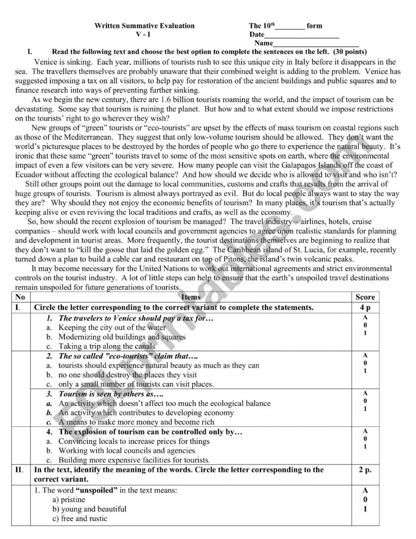 Summative Evaluation worksheet