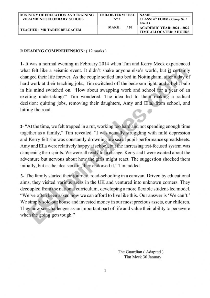 END-OF-TERM TEST N 2 4TH FORM COMP. SC.