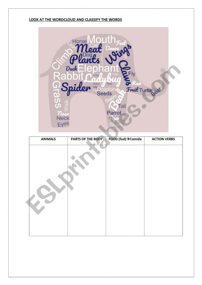 ANIMALS WORKSHEET worksheet